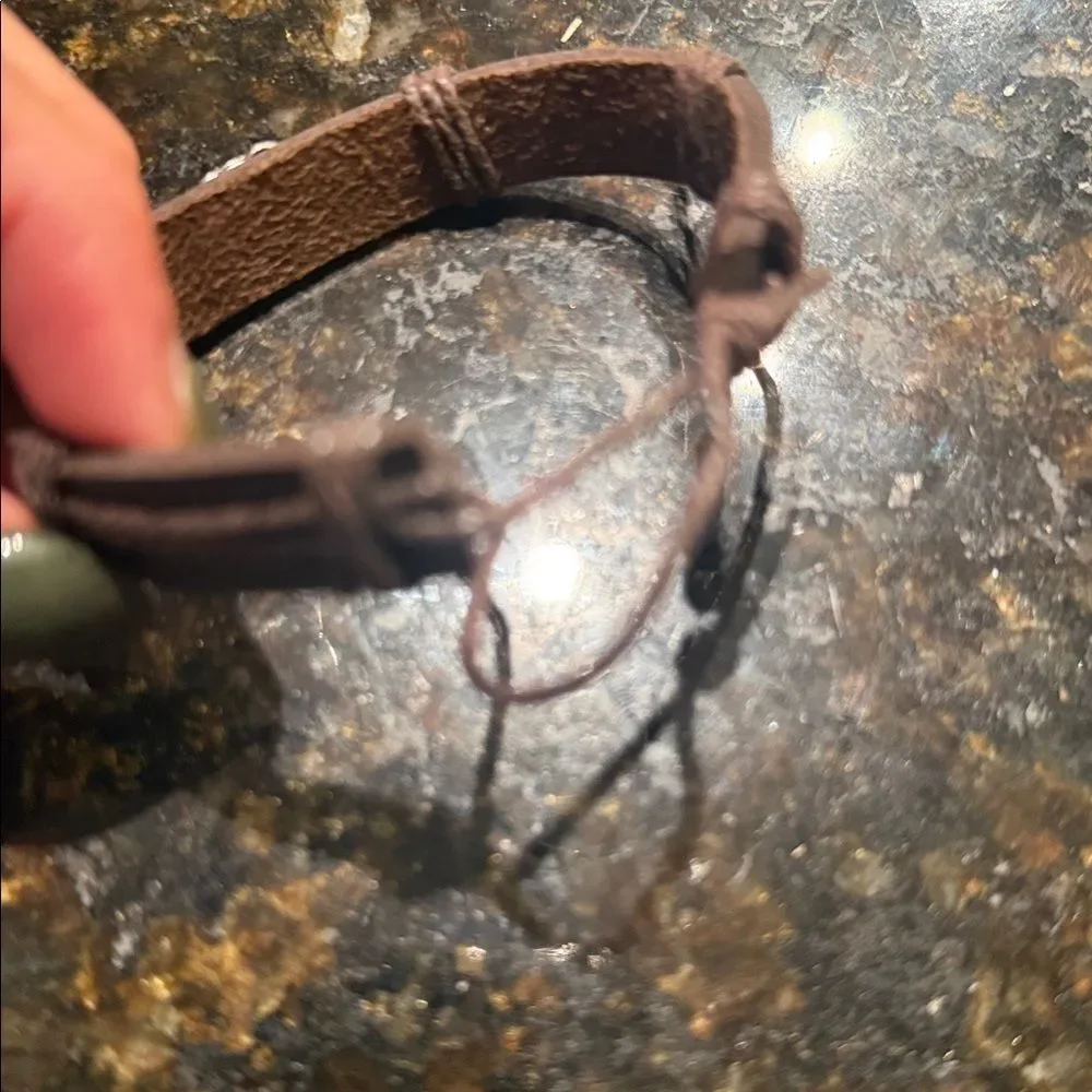Brown Leather Bracelet with Sterling Silver Leaf Accent - BRAND NEW - Adjustable